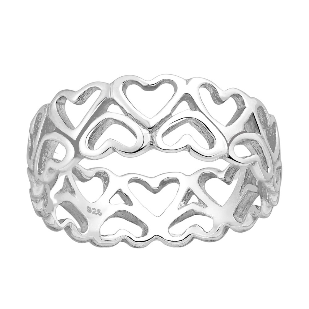 Sterling Silver Ring – Wide Heart Cutout Band (Size 7.5)